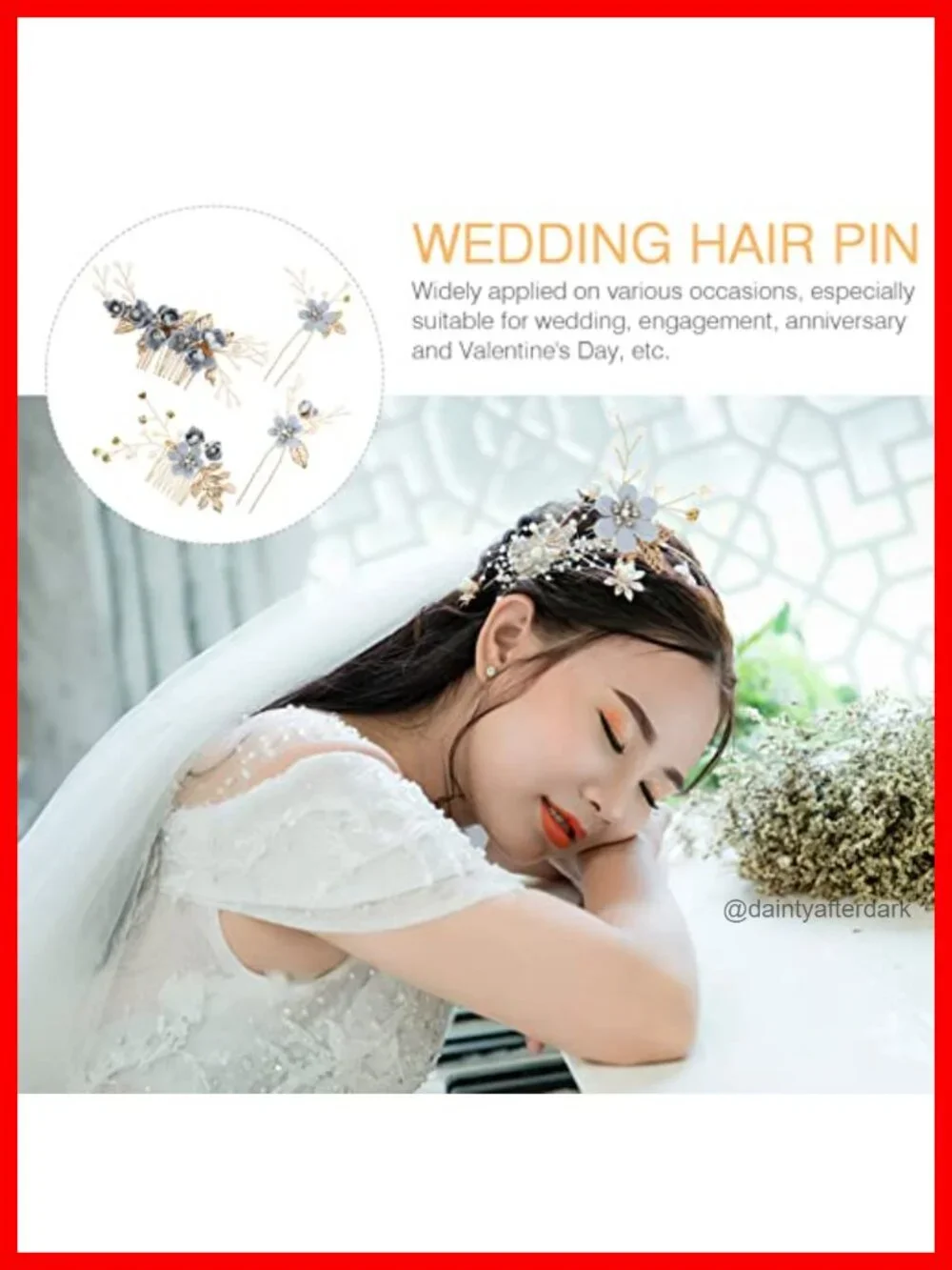 Handmade Wedding Hair Comb Set of 4 Metal Pearl Floral Leaf Hair Clips